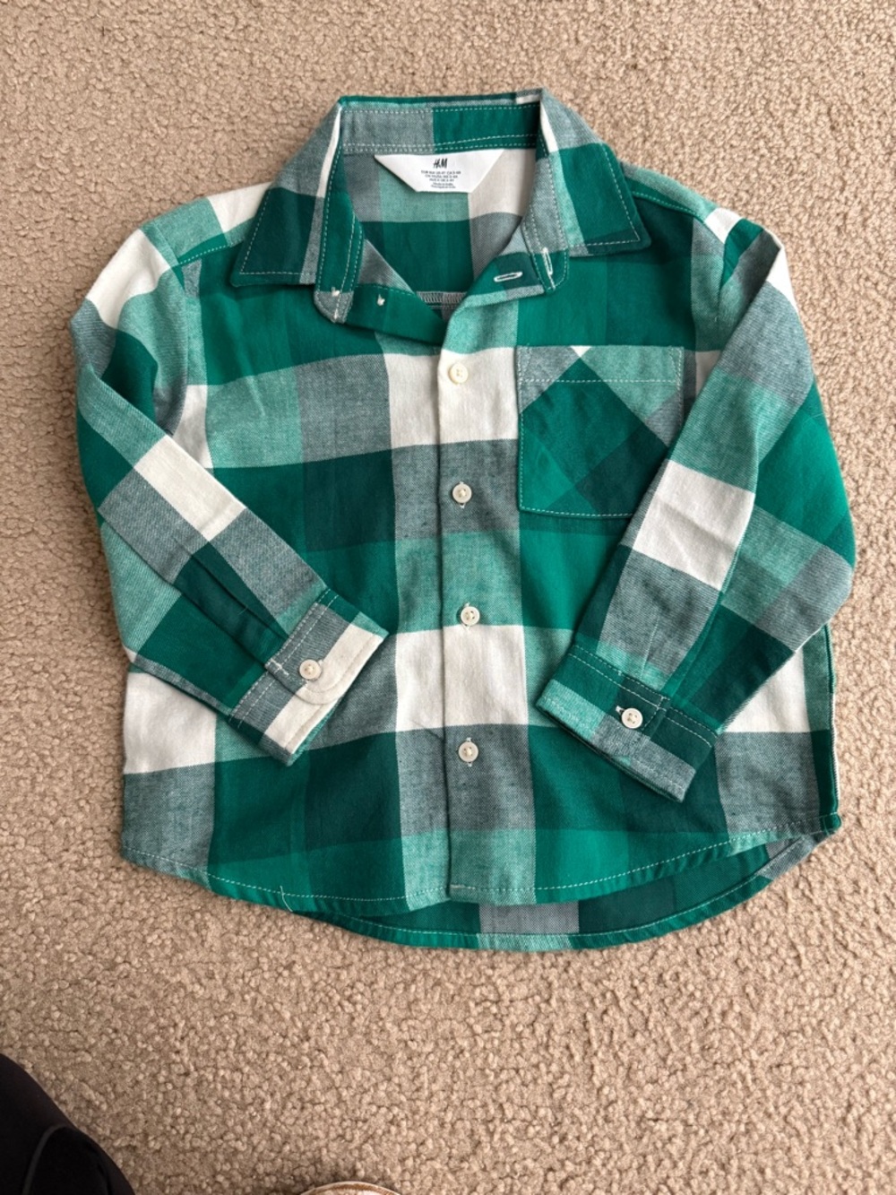H&M Green and White Plaid Button-Down Shirt for Kids